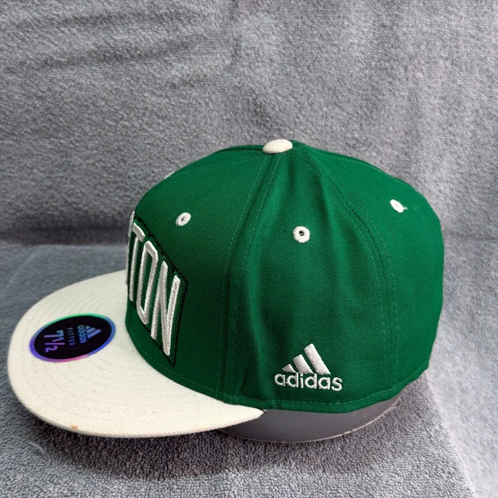 Boston Celtics Adidas Fitted Hat 7 1/2 Green Cream Flat Bill NBA Wool Cap